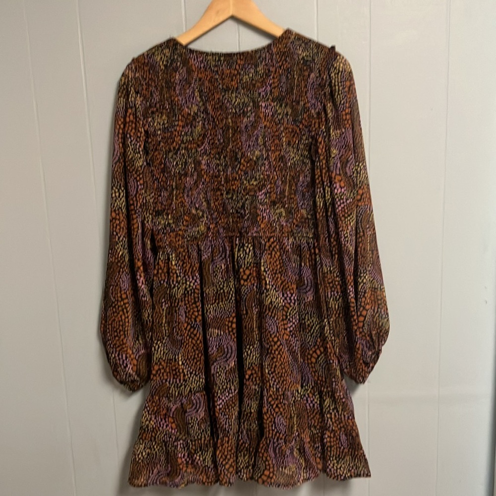 NWT JODIFL Brown Orange Smocked Tiered Dress Size Large New with Tags!! Cute!! - Picture 9 of 11